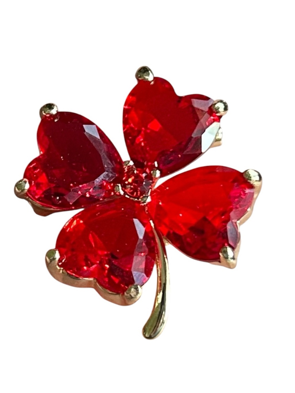 Red Heart Shaped Clover Brooch